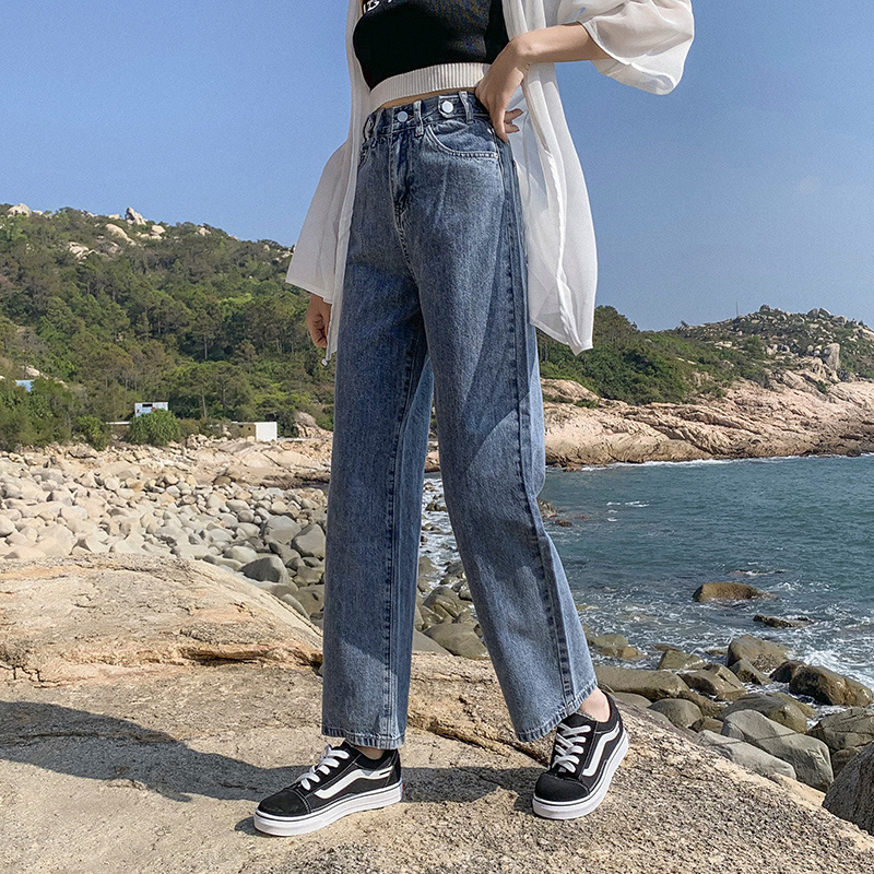2020夏季新款泫雅阔腿高腰牛仔裤 黛友牛仔裤