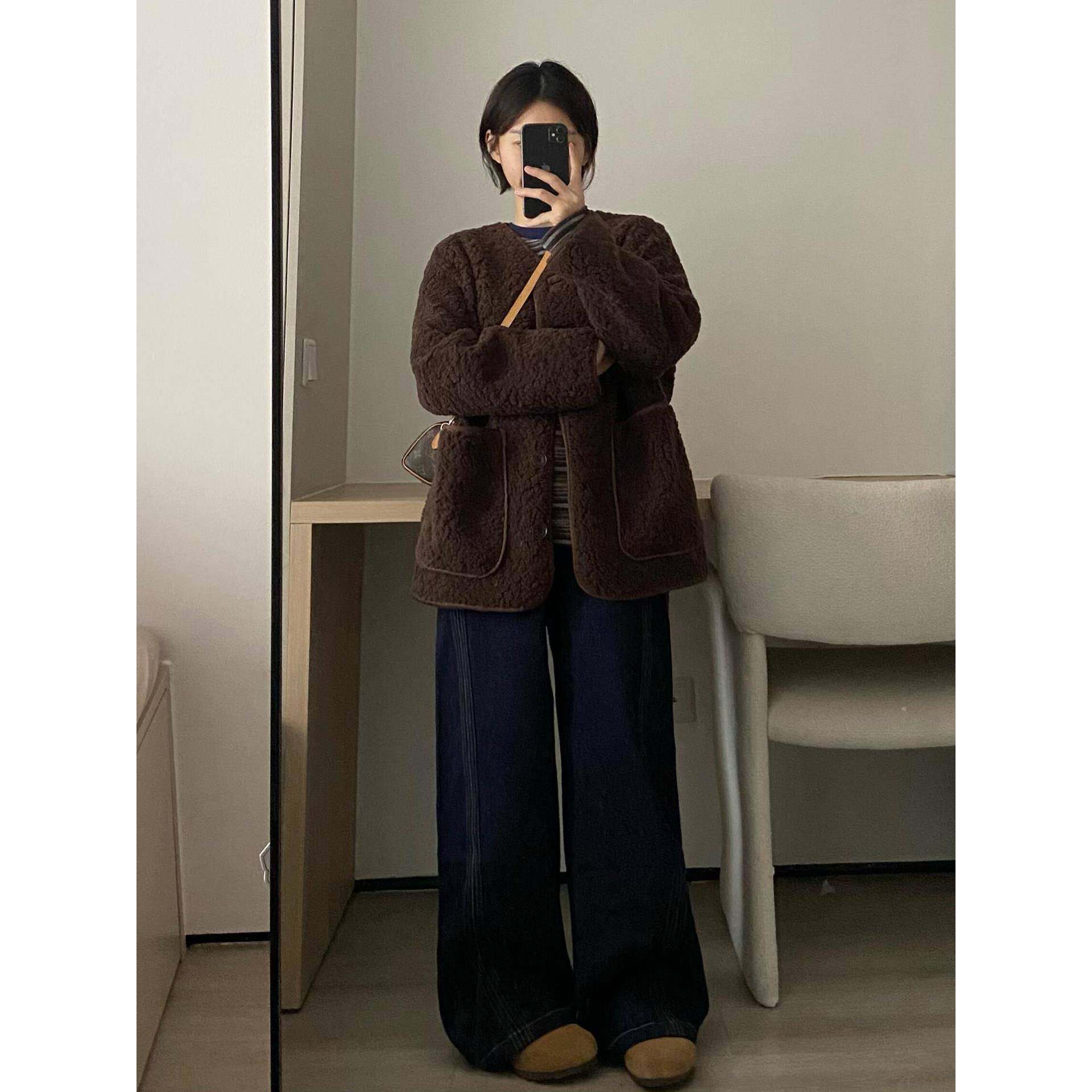 咖色皮毛一体羊羔毛外套女2025秋冬季新款小个子韩系高级感羊羔绒,淘宝优惠券,粉丝福利购,淘宝优惠卷