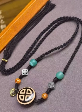 手工编织绳项链可调节藏式文玩娘拉擦擦九眼天珠富甲天珠吊坠脖挂