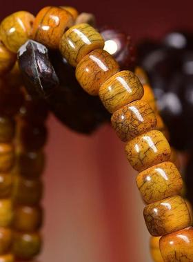 藏传回流骨桶珠108颗佛珠念珠脖挂藏式凤眼菩提料器牦牛骨配饰