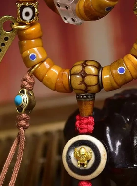 藏式文玩佛珠回流牦牛骨108颗大肠珠念珠脖挂玛瑙天珠料器配饰