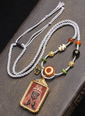 藏式文玩唐卡扎基拉姆绿度母佛牌挂坠药师佛一念之间编织绳项链