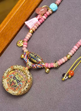藏传扎基拉姆小唐卡吊坠绿度母挂坠锁骨链女蔷薇石绿草莓晶项链