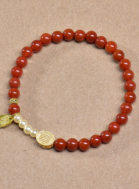 天然南红玛瑙手串单圈白水晶铜卡子琉璃配件饰品柿子红珠子玛瑙手