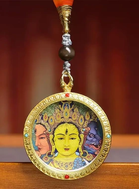 藏区文玩小唐卡摩利支天菩萨佛牌吊坠毛衣链玛瑙天珠配饰松石项链