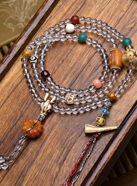 天然琉璃108颗佛珠藏式文玩男女念珠玛瑙天珠回流骨阿呆星月配饰