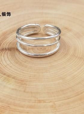 麻花足银光面开口戒指
