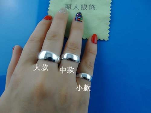 包邮99纯银可调节银饰对戒990足银戒指光面男女情侣款 活口足银戒 - 图1
