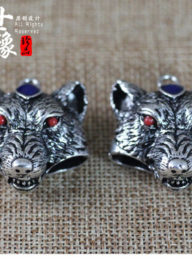 DIY藏银狼图腾套子狗牙手工吊坠