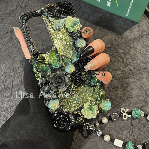 绝美手机壳奶油胶复古绿个性高级奢华小众适用苹果17华为vivo小米 - 图0