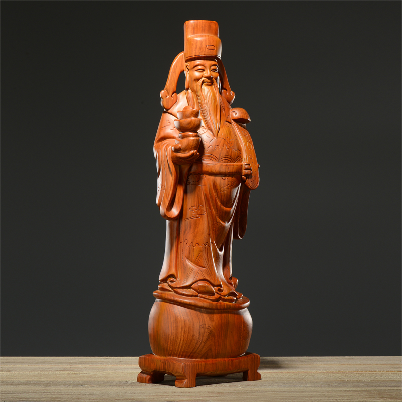 花梨木雕元宝如意文财神爷佛像摆件实木供奉家用红木店铺开业礼品 - 图1