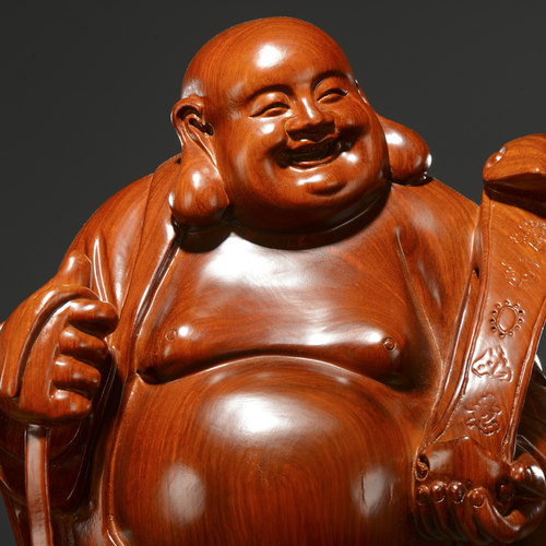 木雕弥勒佛摆件客厅大号家居饰品木质雕刻工艺品1米弥勒佛像笑佛 - 图1