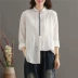 Văn học thêu áo sơ mi trắng đầu mùa thu mới dài tay cotton và lanh áo sơ mi cardigan kết hợp tất cả các kết hợp áo sơ mi cho phụ nữ - Áo sơ mi dài tay