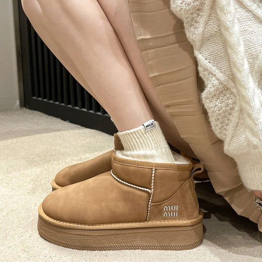 东北雪地靴短靴2025冬季新款加绒加厚皮面厚底防水防滑棉靴小短靴