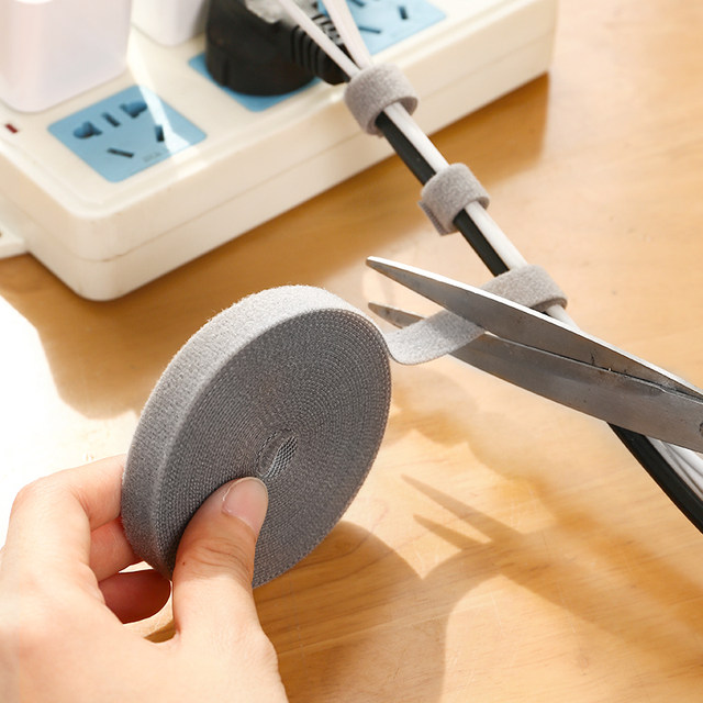 Data cable storage artifact Velcro cable tie cable manager