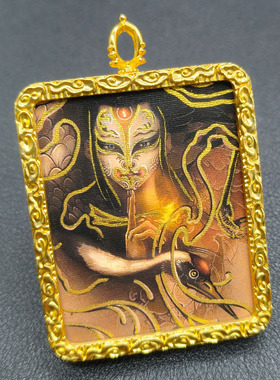 金色道家唐卡盒三清挂件雷祖太极八卦吊坠白鹤童子赵公明雷祖挂饰