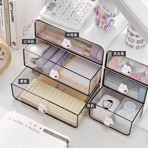抽屉收纳盒桌面透明收纳盒学生书桌文具整理盒子办公室杂物置物架 - 图0