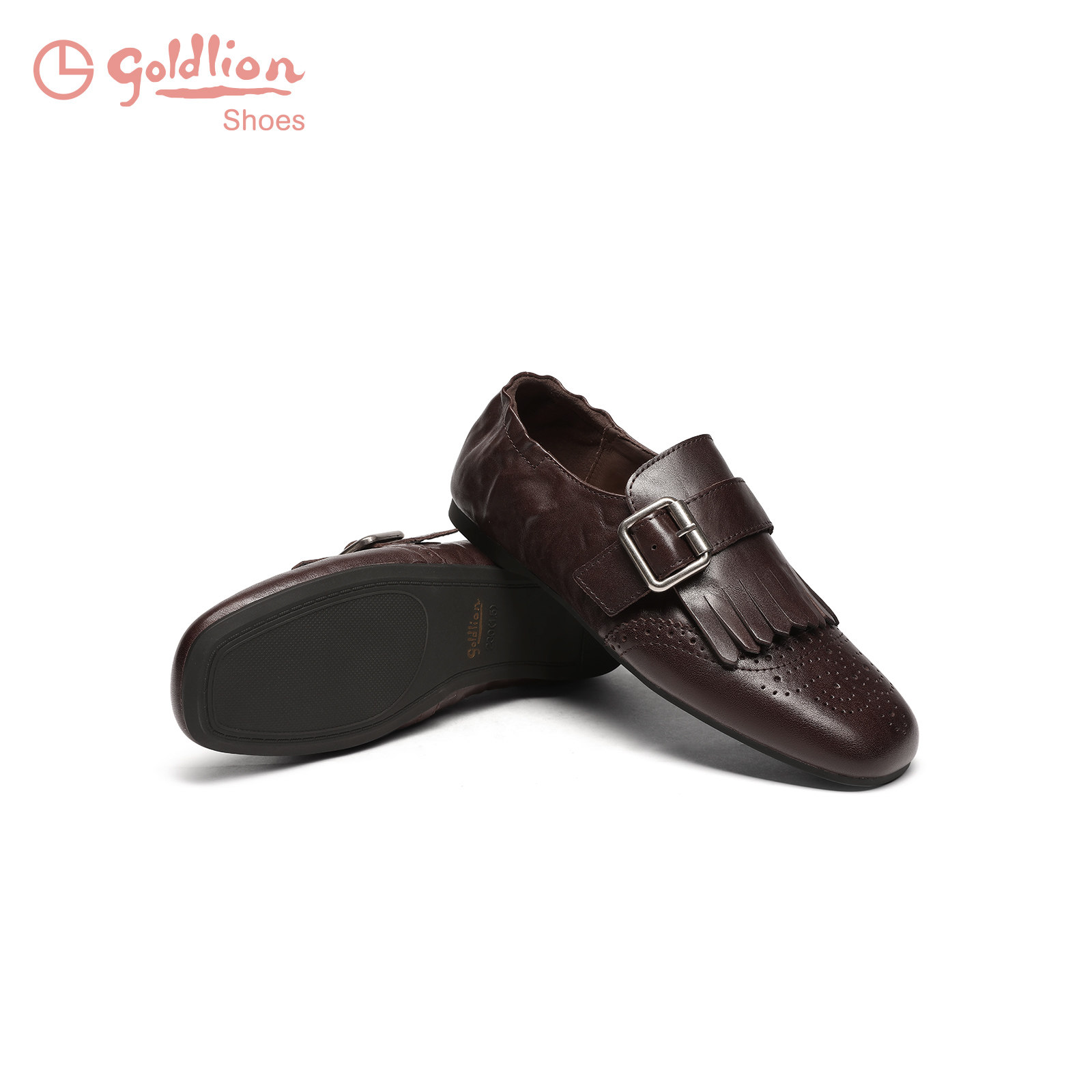 金利来真皮乐福鞋女2026春季新款女鞋布洛克一脚蹬黑色平底小皮鞋,淘宝优惠券,粉丝福利购,淘宝优惠卷