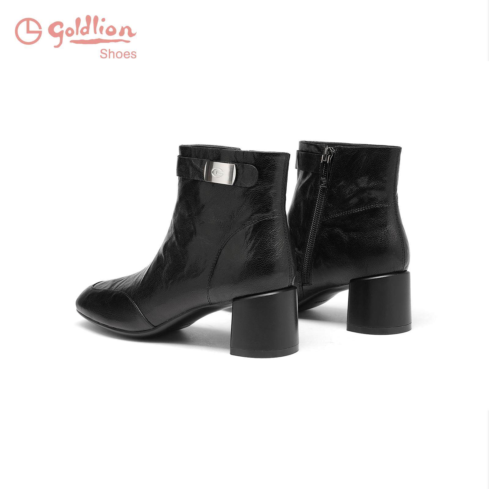 金利来高跟女靴秋冬新款时尚复古手抓纹羊皮百搭粗跟圆头时装靴女,淘宝优惠券,粉丝福利购,淘宝优惠卷