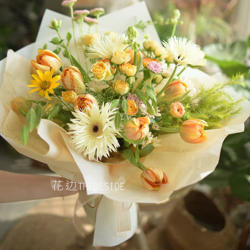 花边《前程似锦》橙色系毕业花束 生日礼物 混搭自然风鲜花花礼 - 图0