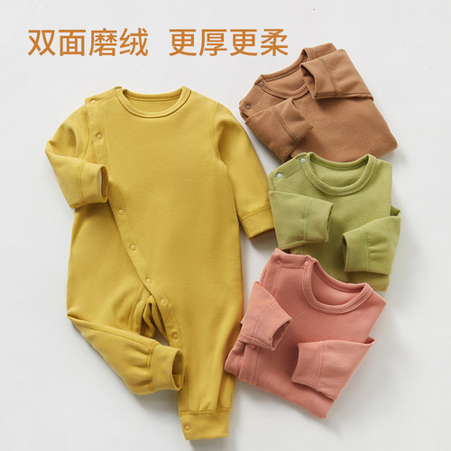 婴儿德绒蓄热连体衣宝宝冬装打底保暖内衣春秋冬睡衣哈衣家居爬服 - 图3