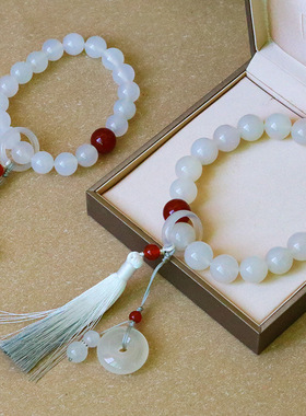 荔枝冻白玛瑙玉髓平安扣手串珠串
