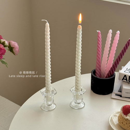 ins风法式缎面长杆螺纹蜡烛餐厅浪漫高级感装饰摆件节日家居布置 - 图3