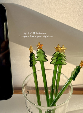 ins透色圣诞树姜饼人玻璃搅拌棒长柄可爱咖啡搅拌果汁牛奶调酒棒