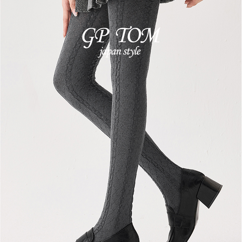 日本GP TOM羊毛打底裤袜女秋冬保暖复古绞花压力显瘦灰色连裤袜女 - 图0