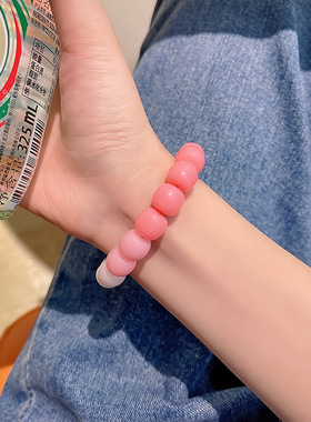 女生盘玩手串绕指柔菩提子腮红渐变色佛珠手链学生冰透串珠批发