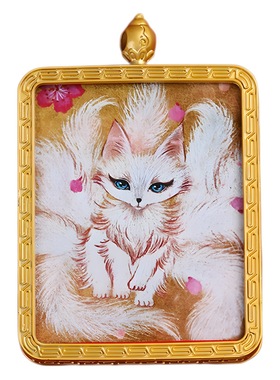 唐卡吊坠民族风合金电镀印刷尼泊尔狐狸画盒唐卡吊坠嘠乌盒挂饰