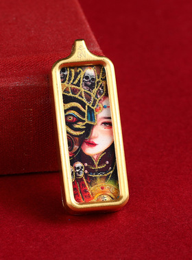 唐卡吊坠西藏手绘佛牌护身符随身普贤菩萨黄财神观音小唐卡嘎乌盒