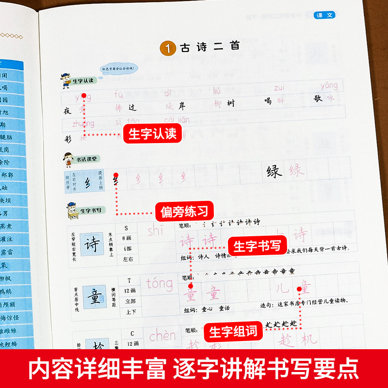 二年级下册练字帖人教版 语文同步字帖部编版带组词笔画课本原文每日一练生字帖硬笔书法小学生专用描红笔顺识字儿童2下写字天天练