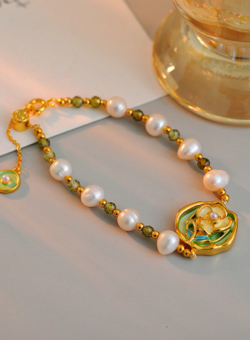 新中式莫奈花园油画风手链滴油花朵手链轻奢百搭精致珍珠手串