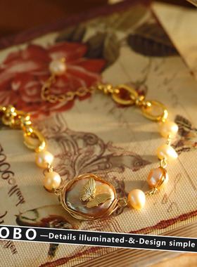 天然粉紫异形淡水珍珠手链女款轻奢小众设计感彩色手串高级感手饰