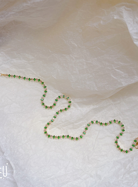 BOBO法式复古小众设计感独特绿色锆石项链女高级感洋气轻奢锁骨链