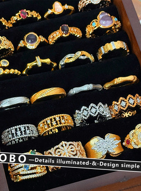 宫廷中古风珐琅戒指合集复古文艺戒指女精致独特食指戒复古耳饰