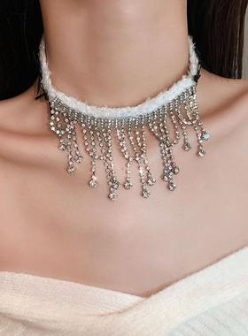 小香风秋冬毛绒雪花颈链女