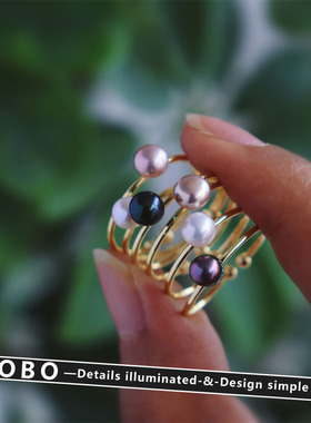 小众高级感天然淡水珍珠戒指女轻奢粉紫巴洛克一颗珍珠指环食指戒