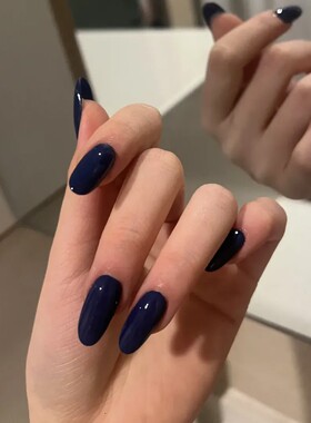 夏季新款纯色黑蓝巨显白美甲贴片中长款简约纯手工穿戴甲可拆卸