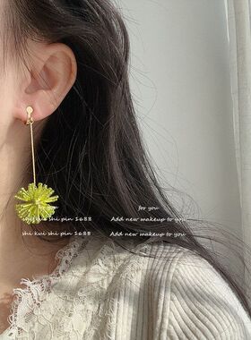 白色烟花球蛇骨流苏耳钉女韩式