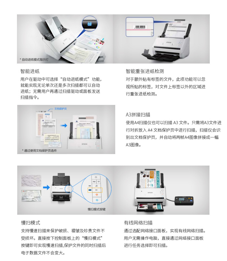 顺丰包邮EPSON爱普生扫描仪DS410加速版高速自动双面进纸a4图片文档合同身份证卡片连续扫描pdf发彩色530ii - 图3