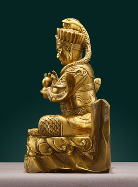 纯黄铜蟒太爷太奶保家神佛摆件