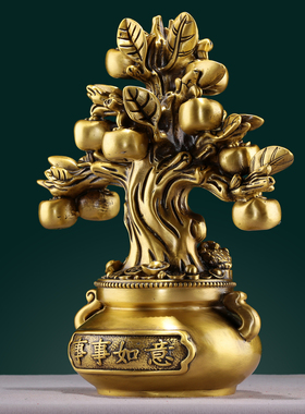 纯黄铜摇钱树柿子树摆件