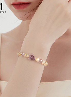 黄色紫色水晶小众手链