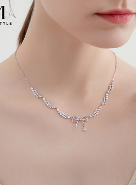 轻奢小众仿珍珠蝴蝶结锁骨链女