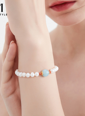 海蓝宝珍珠红玛瑙手链女款