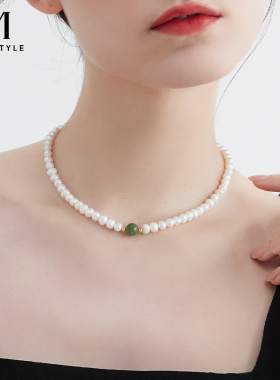 MCK925银和田玉珍珠项链