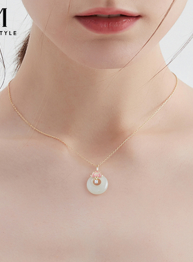 莲花和田玉平安扣项链