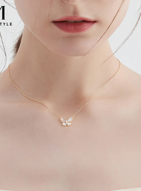 925银贝壳蝴蝶锁骨链高级感轻奢